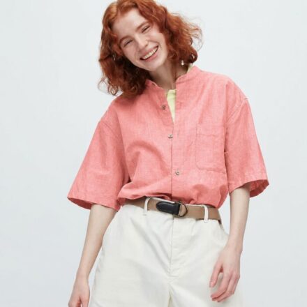 Лляна сорочка UNIQLO з коміром-стійкою